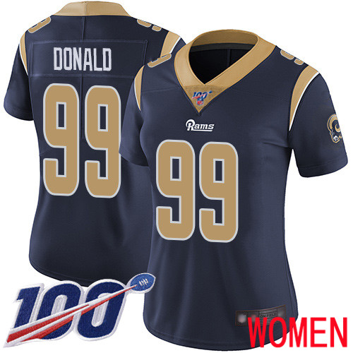 Los Angeles Rams Limited Navy Blue Women Aaron Donald Home Jersey NFL Football 99 100th Season Vapor Untouchable
